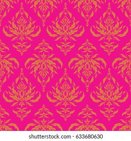 Traditional vector gothic damask background. Orange and magenta seamless background ornament pattern. Abstract arabesque background for greeting card, presentation or wedding invitations.