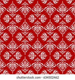Traditional vector gothic damask background. Red and white seamless background ornament pattern. Abstract arabesque background for greeting card, presentation or wedding invitations.