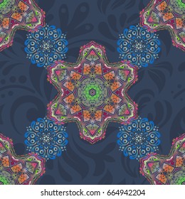 Traditional vector gothic damask background. Pink and blue seamless background flower ornament pattern. Abstract arabesque background for greeting card, presentation or wedding invitations.