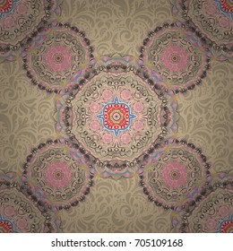 Traditional vector gothic damask background. Gray, pink and blue seamless background flower ornament pattern. Abstract arabesque background for greeting card, presentation or wedding invitations.