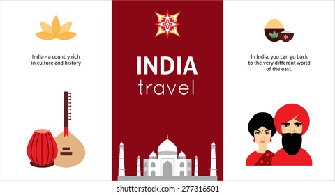 Traditional vector India icon and symbols. Travel concept