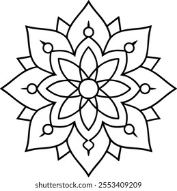 Traditional Vector Mandala Art on White Background, Luxury Black and White Mandala Line Art, Graphic Design Floral Coloring Page Doodle Drawing