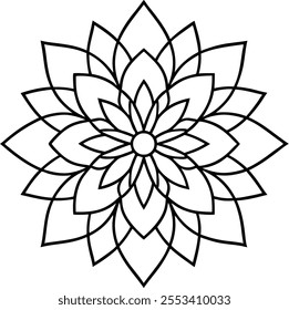 Traditional Vector Mandala Art on White Background, Luxury Black and White Mandala Line Art, Graphic Design Floral Coloring Page Doodle Drawing