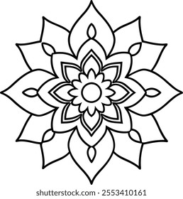Traditional Vector Mandala Art on White Background, Luxury Black and White Mandala Line Art, Graphic Design Floral Coloring Page Doodle Drawing