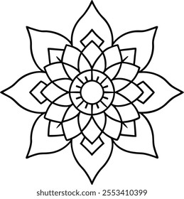 Traditional Vector Mandala Art on White Background, Luxury Black and White Mandala Line Art, Graphic Design Floral Coloring Page Doodle Drawing