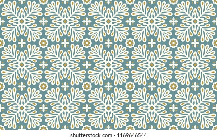 Traditional vector ornament in Scandinavian style. Stylized flowers and plants.  Moroccan tile mosaic. Turkish folk print. Spanish pottery. Ethnic background. Mediterranean seamless  wallpaper.