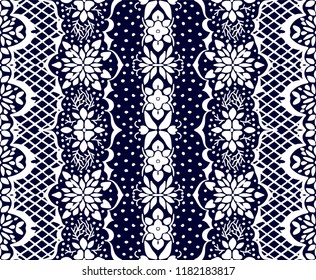 Traditional vector ornament in Scandinavian style. Stylized flowers and plants.  lace strips. Turkish folk print. Spanish pottery. Ethnic background. Mediterranean seamless  wallpaper.