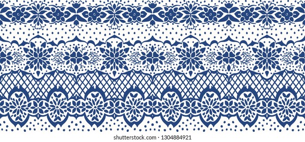 Traditional vector ornament in Scandinavian style. Stylized flowers and plants.  lace strips. Turkish folk print. Spanish pottery. Ethnic background. Mediterranean seamless  wallpaper.