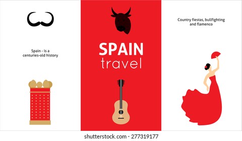 Traditional vector Spain icon and symbols. Travel concept. Vector illustration icon set of Spain: artist, guitar, flamenco and bull