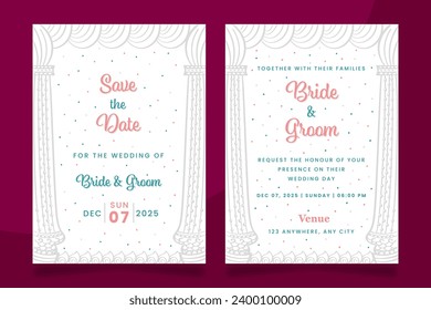 Traditional Vector Wedding Invitation Card Template on White background color.