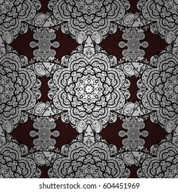 Traditional vector and white pattern. Classic oriental pattern over brown background. Damask seamless ornament.