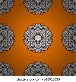 Traditional vector and white pattern. Classic oriental pattern over orange background. Damask seamless ornament.