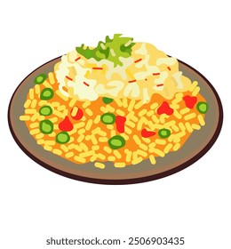 Traditional vegetable fried rice vector illustration, veggie fried rice clip art isolated on white background