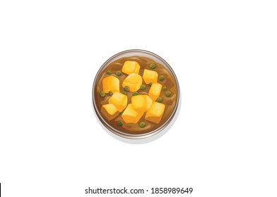 Traditional vegetarian curry paneer matar sabji masala vector illustration isolated on white background