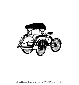 traditional vehicle rickshaw front view left side black and white line art