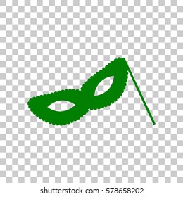 Traditional Venetian Carnival Decorative mask sign. Dark green icon on transparent background.