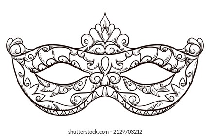 Traditional Venetian Colombina half-mask with elegant decoration in hand drawn style.