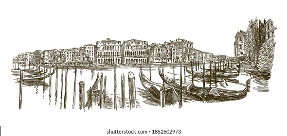 Traditional Venice Cityscape, hand drawn set.