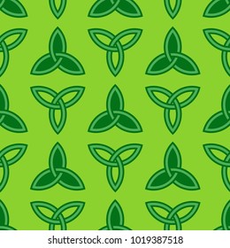 Traditional vibrant green celtic style braided knot seamless pattern. Irish St. Patrick's day vector backround illustration.