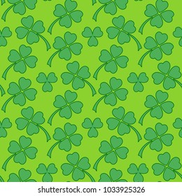 Traditional vibrant green clover leaf seamless pattern. Irish St. Patrick's day vector backround illustration.