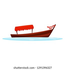 Traditional Vietnamese fishing boat on water. Marine vehicle. Travel to Asia. Cartoon vector design