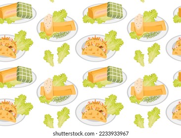 Traditional Vietnamese food. Seamless pattern in vector. Asian cuisine.