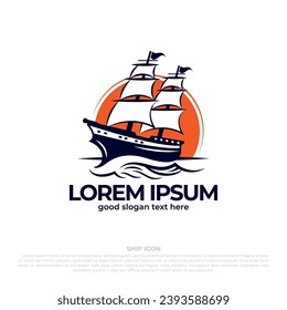 Traditional viking ship boat illustration, ship logo illustration with flat style design, nautical