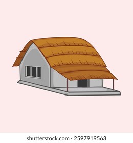 Traditional village house vector illustration thatched roof rural home.