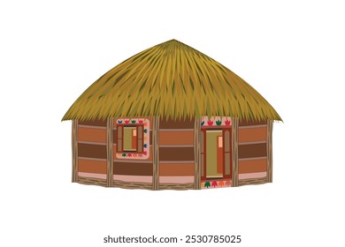 Tradicional cabana da aldeia clipart. Projeto de casa de aldeia indiana para animação de desenhos animados. Ilustrações autênticas da casa rural para seus projetos animados