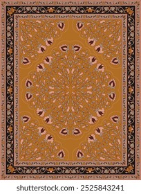 Design de tapete vintage tradicional. Ornamento floral estilizado com moldura. Modelo para tapete, têxtil, tapeçaria.