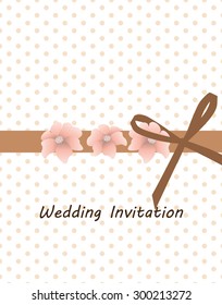 Traditional vintage Invitation card with dots and flowers in chocolate. Vector
