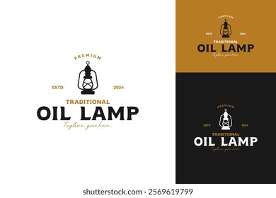 Traditional vintage oil lamp logo design for night and outdoor vector illustration