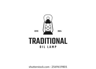 Traditional vintage oil lamp logo design for night and outdoor vector illustration