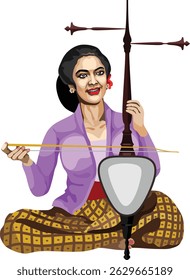 Traditional Violist Playing Javanese Violin Called Rebab