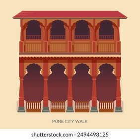 Ventanas tradicionales de Wada - Paseo por la ciudad de Pune - Ilustración de stock como archivo EPS 10