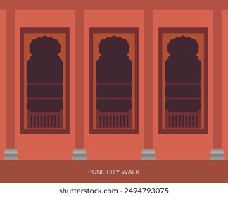 Ventanas tradicionales de Wada - Paseo por la ciudad de Pune - Ilustración de stock como archivo EPS 10