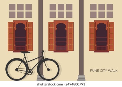 Ventanas tradicionales de Wada - Paseo por la ciudad de Pune - Ilustración de stock como archivo EPS 10