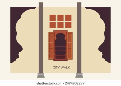 Ventanas tradicionales de Wada - Paseo por la ciudad de Pune - Ilustración de stock como archivo EPS 10