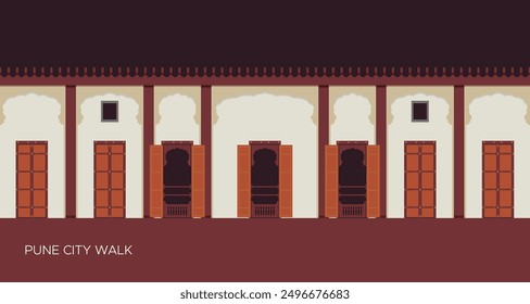 Traditional Wada Windows - Pune City Walk - Stock Illustration as EPS 10 File