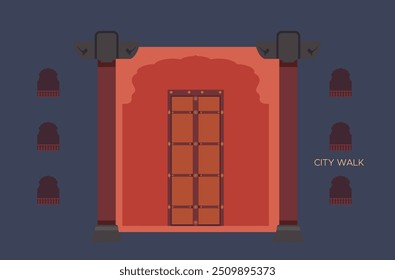 Ventanas tradicionales de Wada - Paseo por la ciudad de Pune - Ilustración de stock como archivo EPS 10