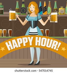 traditional waitress in irish pub happy hour poster