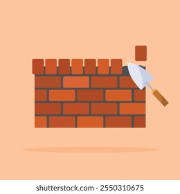  traditional wall construction with red brick material, suitable for posters and web icons