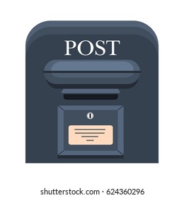 Traditional wall mounted metal mailbox with address plate and lock flat vector illustration. Classic postal box for mail and correspondence