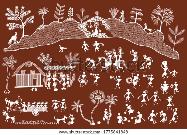 Traditional Warli Painting Northern Maharashtra Stock Vector (Royalty ...