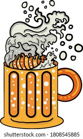 Traditional wave on top beer glass.wave foam on beer.