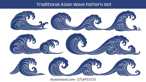 Traditional wave pattern set chinese wave japanese wave korean asian traditional illustrations decorations element vector design for background and wallpaper 2