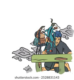 Traditional Wayang Puppet Performance with Dalang - Indonesian Cultural Heritage Vector Illustration