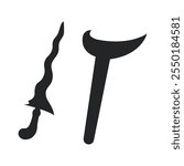 Traditional weapon Keris from Indonesia in flat design vector illustration isolated on white background. Traditional Weapons From Central Java, East Java, Indonesia.