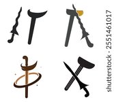 Traditional weapon Keris from Indonesia in flat design vector illustration isolated on white background. Traditional Weapons From Central Java, East Java, Indonesia.