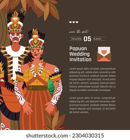 Traditional Wedding dress Papuan illustration layout design for invitation flat style